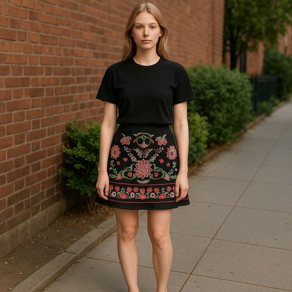 MI AMI Floral Embroidered Black Skirt PRE-OWED SIZE SMALL